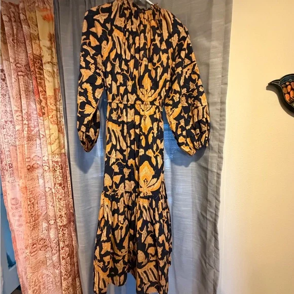 Ulla Johnson Navy and Orange Long Sleeve Dress Size 0 - Picture 8 of 8